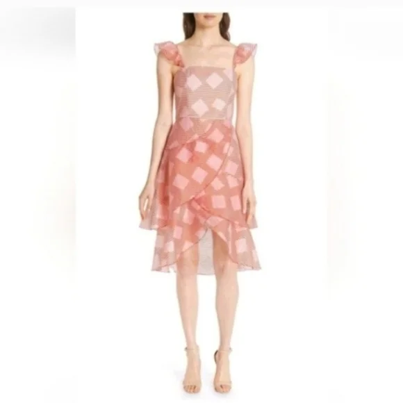 Alice + Olivia Angelita Ruffle  Midi Dress Pink Size 0 NWOT - Picture 5 of 12
